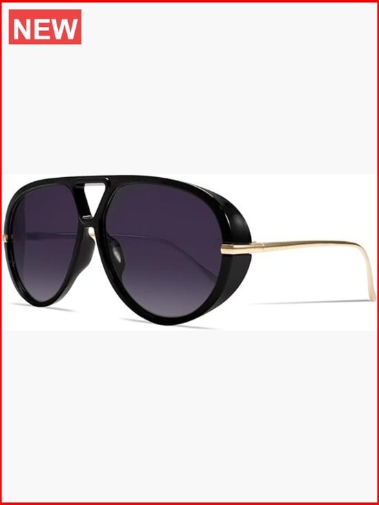 Retro Oversized Aviator Sunglasses with Gold Metal Frame - UV Protection main image 4